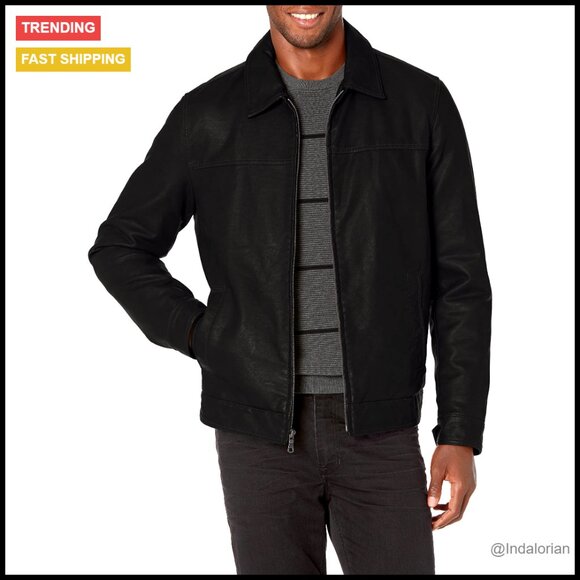 Classic Faux Leather Jacket Quilted Lining Adjustable Cuffs Timeless Silhouette